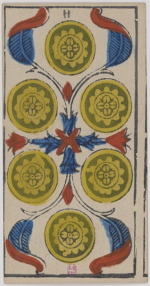 Sechs der Münzen · Historisches Marseille-Tarot
