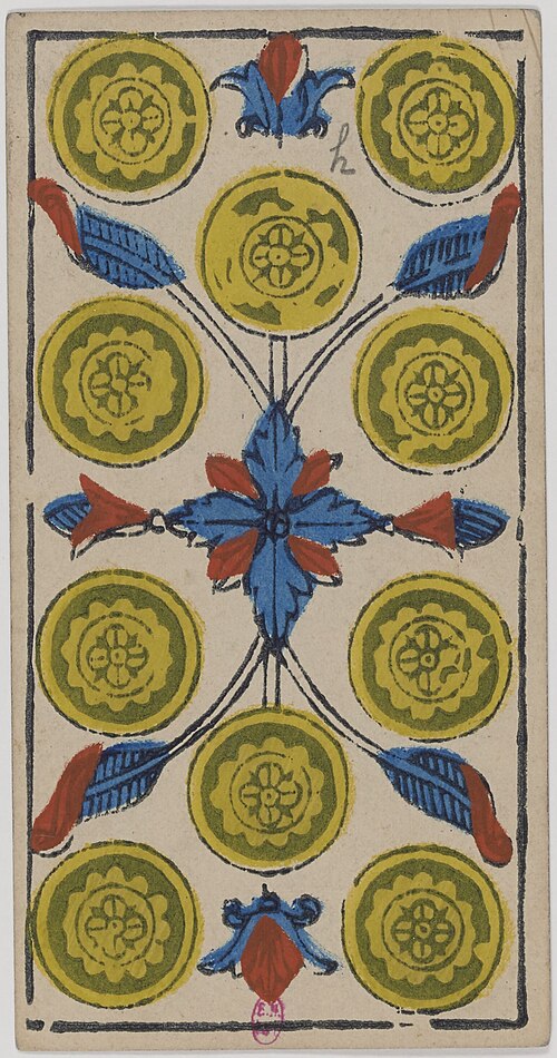 Zehn der Münzen · Historisches Marseille-Tarot