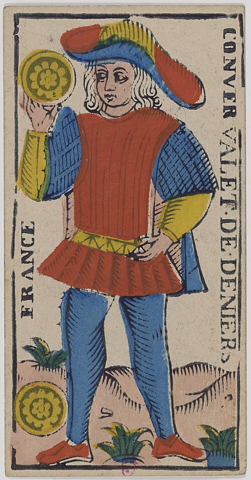 Bube der Münzen · Historisches Marseille-Tarot