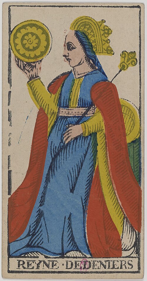 Königin der Münzen · Historisches Marseille-Tarot