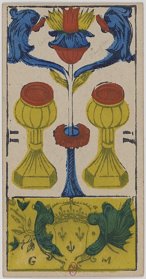 Zwei der Kelche · Historisches Marseille-Tarot