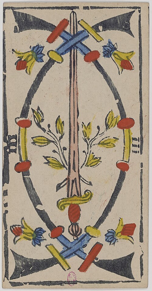 Drei der Schwerter · Historisches Marseille-Tarot