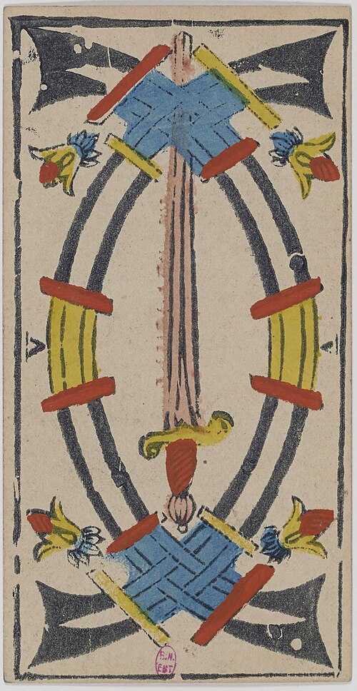 Fünf der Schwerter · Historisches Marseille-Tarot