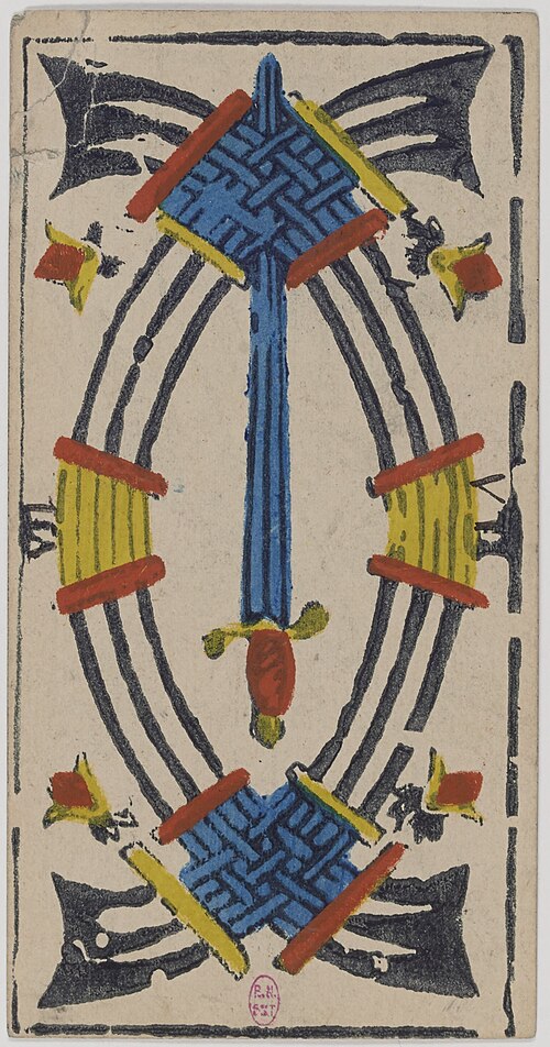 Sieben der Schwerter · Historisches Marseille-Tarot