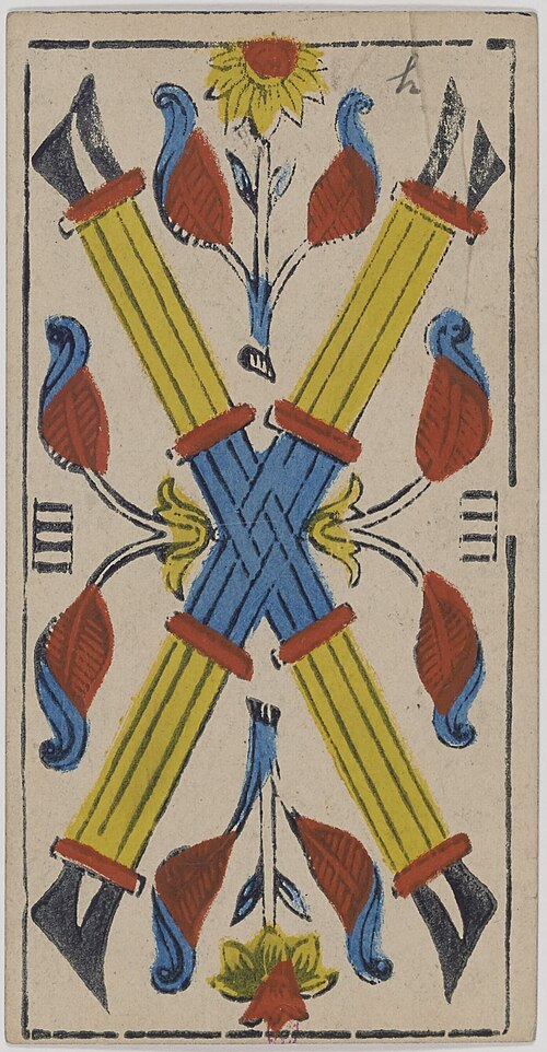 Vier der Stäbe · Historisches Marseille-Tarot