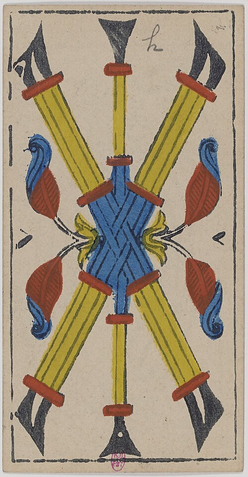 Fünf der Stäbe · Historisches Marseille-Tarot