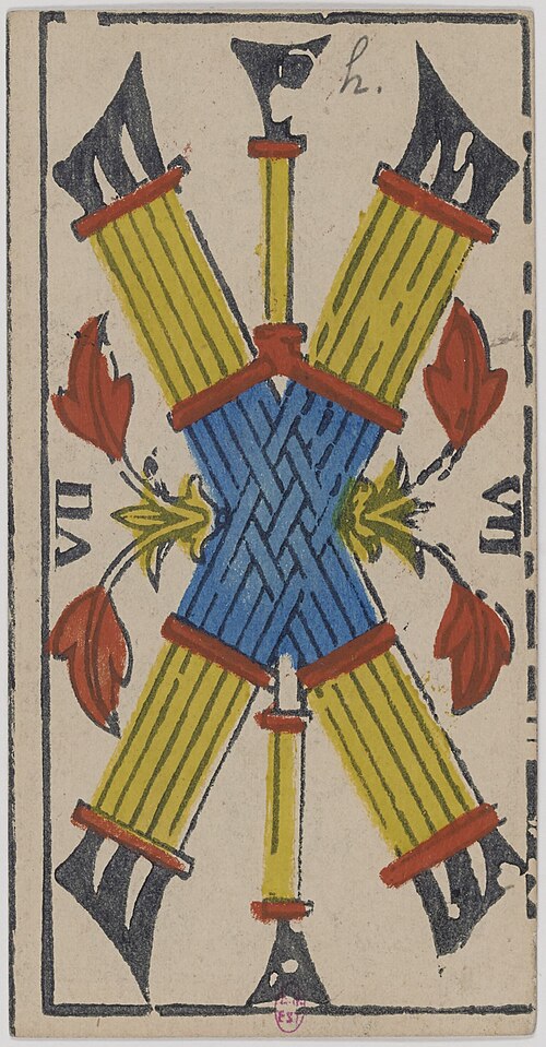 Sieben der Stäbe · Historisches Marseille-Tarot