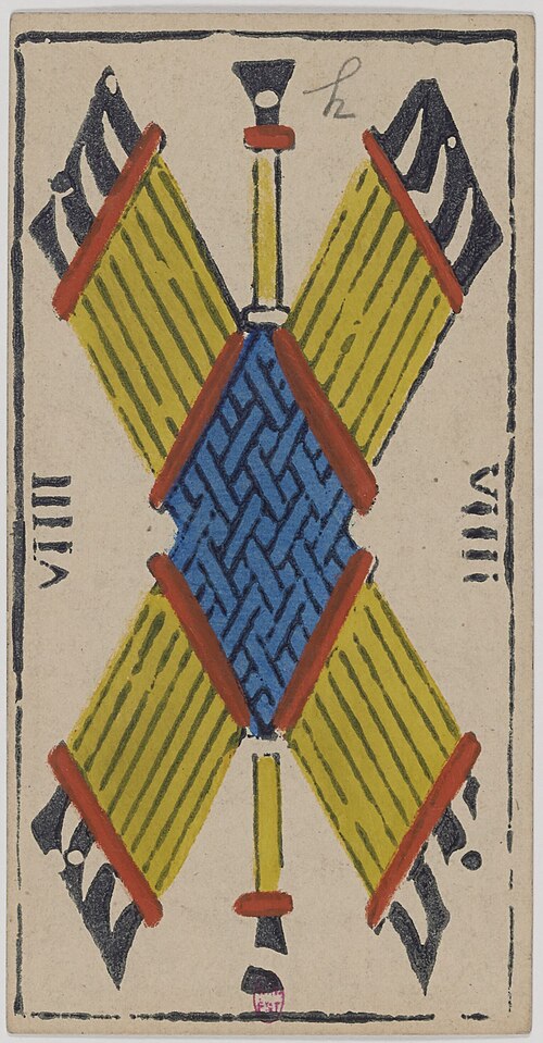 Neun der Stäbe · Historisches Marseille-Tarot