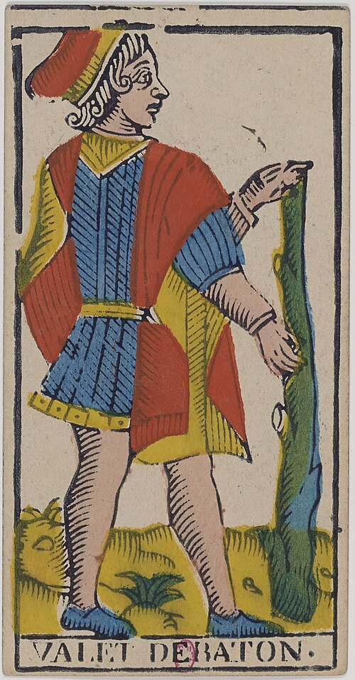 Bube der Stäbe · Historisches Marseille-Tarot